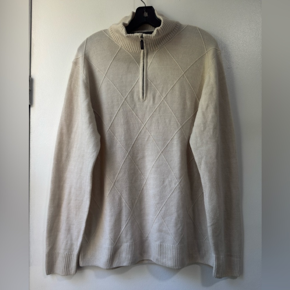 Tricots St Raphael Men's Cream Diamond Pattern Zip-Up Sweater